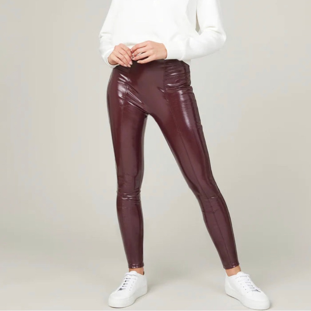 Spanx Faux Patent Leather Leggings Ruby Size Small